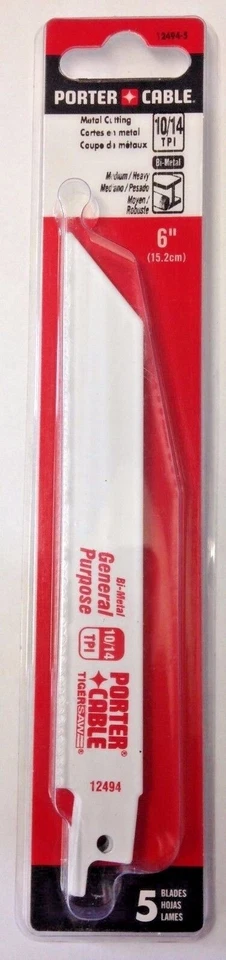 Porter Cable 12494-5 6" 10/14 TPI Bi-Metal Metal Cutting Reciprocating Saw Blade - Image 1 of 1