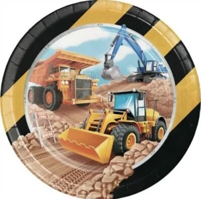 Big Dig Construction 9 Inch Paper Plates 8 Pack Kids Birthday Party Tableware - Image 1 of 2