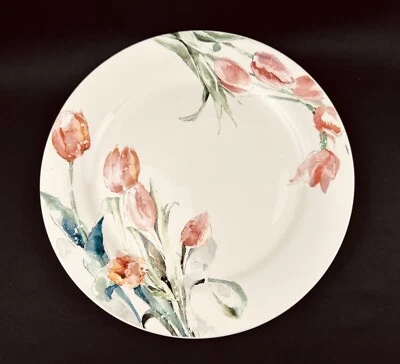 PIER 1 IMPORTS DINNER PLATE  11“  SPRING FLORAL TULIPS IRONSTONE GUC* - Image 1 of 4