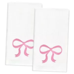 2 Pack Bow Hand Towels Pink Bowknot Embroidered Cotton Dish Towel for Bathroom - Picture 1 of 8