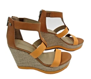Hellbraune Leder-Sandalen Keilabsatz T-Riemen Antonio Melani Strand Boho Damen 6,5 Cam - Bild 1 von 18