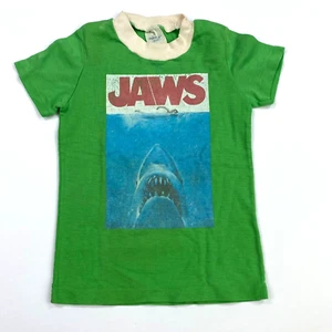Vintage Jaws T Shirt Kids Graphic Ringer Green Short Sleeve Rare - Picture 1 of 8