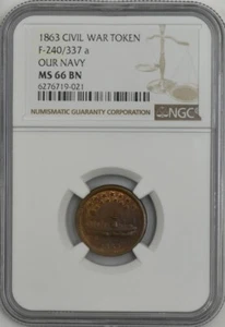 1863 Civil War Token Our Navy F-240/337a MS66 NGC 945050-50 - Bild 1 von 4