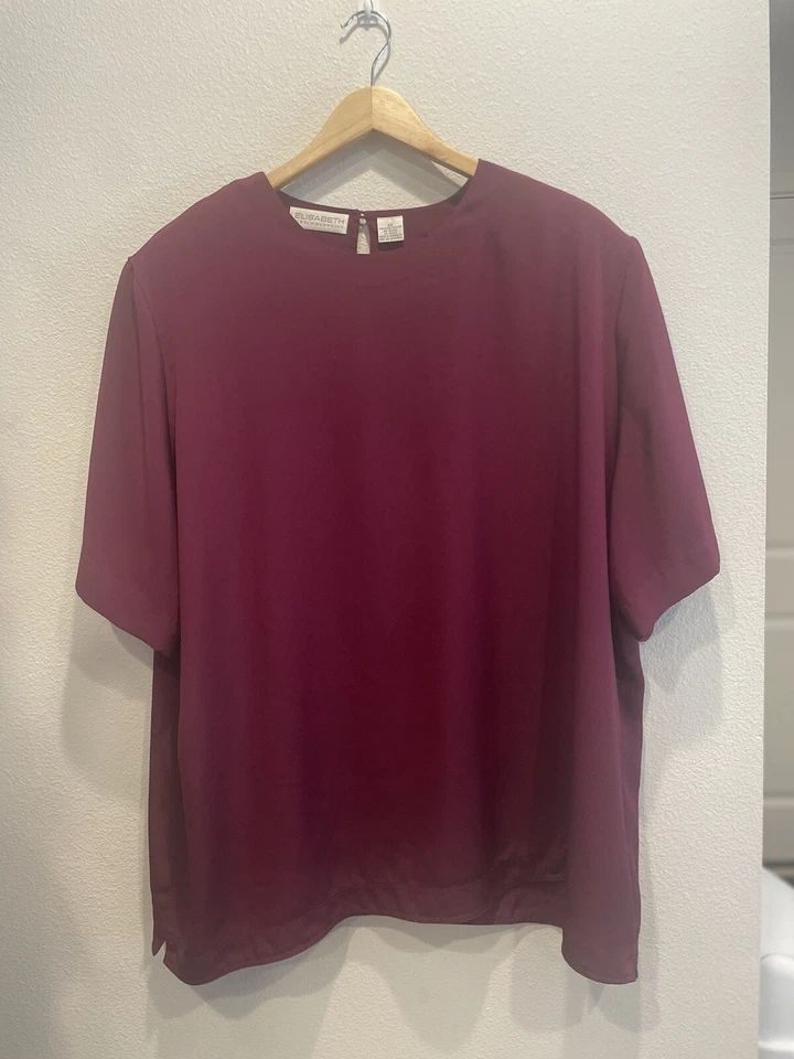 Blusa de Colección Elisabeth Liz Claiborne Talla 22 SS Almohadillas para el Hombro Cerradura bk PÚRPURA/ROSA Foto 1 de 4