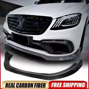 Fits Mercedes Benz W222 S63 S65 2018-20 Real Carbon Front Bumper Lip Spoiler Kit - Picture 1 of 16