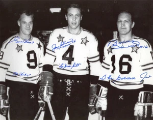 GORDIE HOWE JEAN BELIVEAU BOBBY HULL SIGNED 11x14 PHOTO HOCKEY ROYALTY BECKETT - Picture 1 of 5