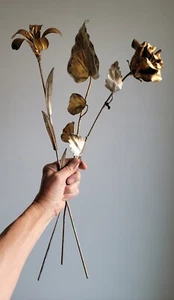 3x VTG 22" Italian Gilt TOLE Flower-Long Stem Rose+Lily+Arrowhead-Shabby Chic - Picture 1 of 17