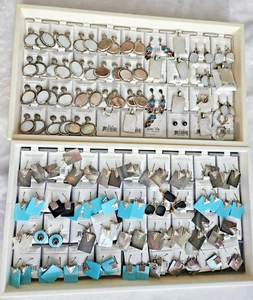 72 Pairs Sterling Silver 925 Mother Of Pearl Turquoise Earrings Lot NEW W Trays - Picture 1 of 15