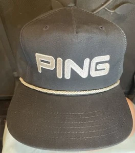 NICE Vintage PING Hat Black/White Leather Strap Back CLEAN Rope Golf RARE Eye - Picture 1 of 9