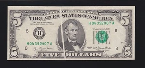 US 1977 $5 FRN St Louis Gutter Fold Error FR 1974-H XF (007) - Picture 1 of 2