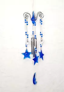 Blue Sars and Moon Wind Chimes, Chandelier Style, Housewarming Gift - Picture 1 of 4