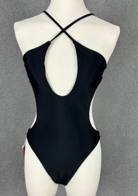 HYPERFIRE Women's Sexy Criss Cross Halter Bathing One Piece Monokini Black S NWT - Image 1 of 4