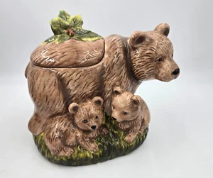 Vintage Cracker Barrel BEAR W BABIES Ceramic Cookie Jar Susan Wingate - Picture 1 of 7