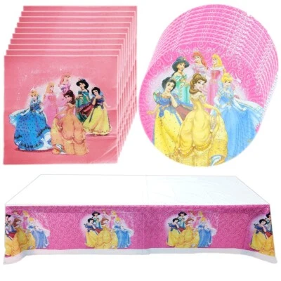 Suministros de fiesta de princesas Disney, platos/servilletas de 20 piezas, mantel de 1 pieza Foto 1 de 3
