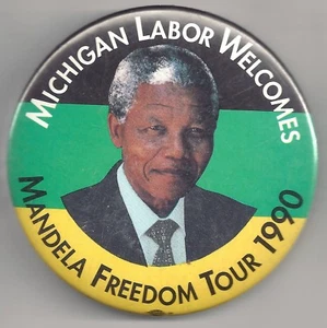 1990 Nelson Mandela Freedom Tour Pin MICHIGAN LABOR - Picture 1 of 2