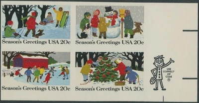 1982, USA CHRISTMAS, RIGHT MARGIN IMPERF SE-TENANT BLOCK OF 4, NH, SC.#2030b - Image 1 of 2