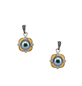 Sterling Silver and 10k Gold Celtic Knot Peacock Pearl Earrings - Picture 1 of 1