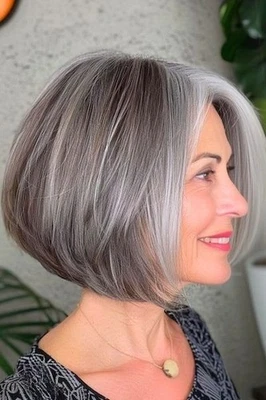 Balayage Salt and Pepper Wig with Silver Highlight Human Hair Lace Front Wig - Image 1 of 3