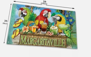 Jimmy Buffett Margaritaville 3 Papageien Urlaub im Paradies 3x5 Fuß Fahnenbanner - Bild 1 von 1