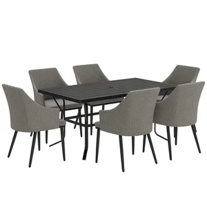 Outsunny 6 Seater Garden Furniture with Cushions, Parasol Hole, Grey - Picture 1 of 11