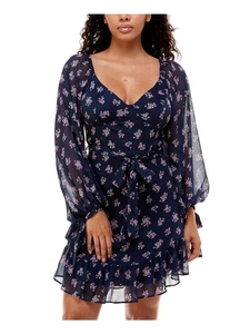 B DARLIN Womens Navy Tie Sleeves Balloon Sleeve Short Dress 13\14 - Picture 1 of 3