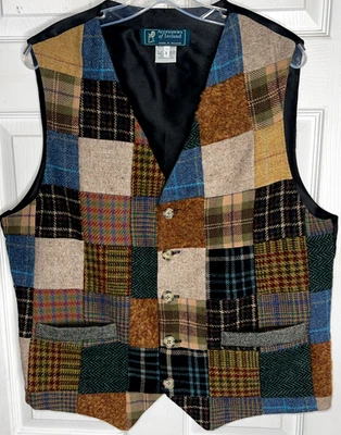 Vintage Men Sz Large Accessories Of Ireland Wool Vest Patchwork Waistcoat Irish - Image 1 of 4