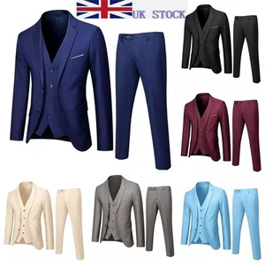 Mens Suit Slim 3-Piece Suit Blazer Business Wedding Party Jacket Vest Pants Hot - Picture 1 of 11