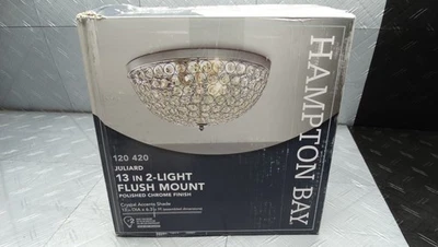 Hampton Bay Juilliard 13in 2-Light Flush Mount Polished Chrome & Crystal Light - Image 1 of 4