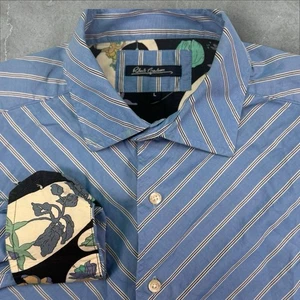 Robert Graham Men's Large Long Sleeve Button Up Dress Shirt Blue Angled Striped - Picture 1 of 6