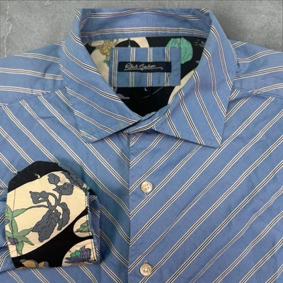 Рубашка на пуговицах мужская Robert Graham большая с длинным рукавом синяя угловая в полоску - Изображение 1 из 4