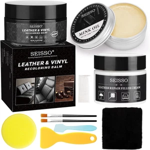 Kit Reparación Cuero para Muebles, Kit Reparación Vinilo Negro con Aceite Visón, Coche I... - Imagen 1 de 12