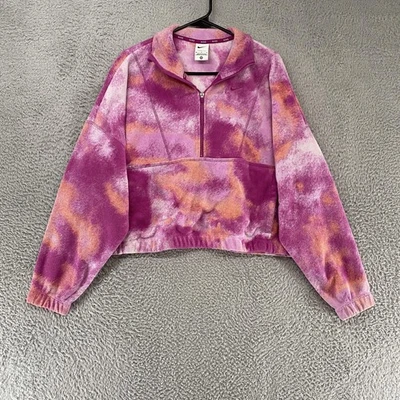 Nike Boxy Fleece Womens Medium Purple Pink Therma-FIT 1/4 Zip Tie Dye Crop - Image 1 of 4