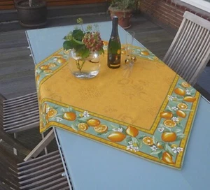 Tischdecke Jacquard Matelassé 100x100 cm gelb grün mit Zitronen aus Frankreich - Bild 1 von 5
