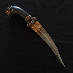 Old wootz Vintage indopersian mughal islamic Black Jade Gemsetted dagger khanjar
