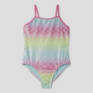 Wonder Nation Girls Mermaid Scale Printed One-Piece Swimsuit With Upf 50+, XL - Picture 1 of 2