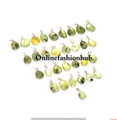 Lote al por mayor de colgantes bisel de piedras preciosas de prehnita natural chapadas en plata 925 Foto 1 de 2