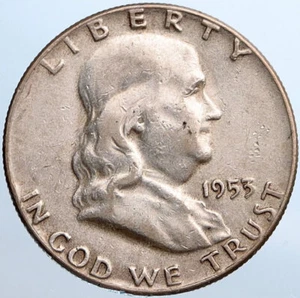 1953 P US Benjamin Franklin VINTAGE Silver Half Dollar Coin LIBERTY BELL i115224 - Picture 1 of 2