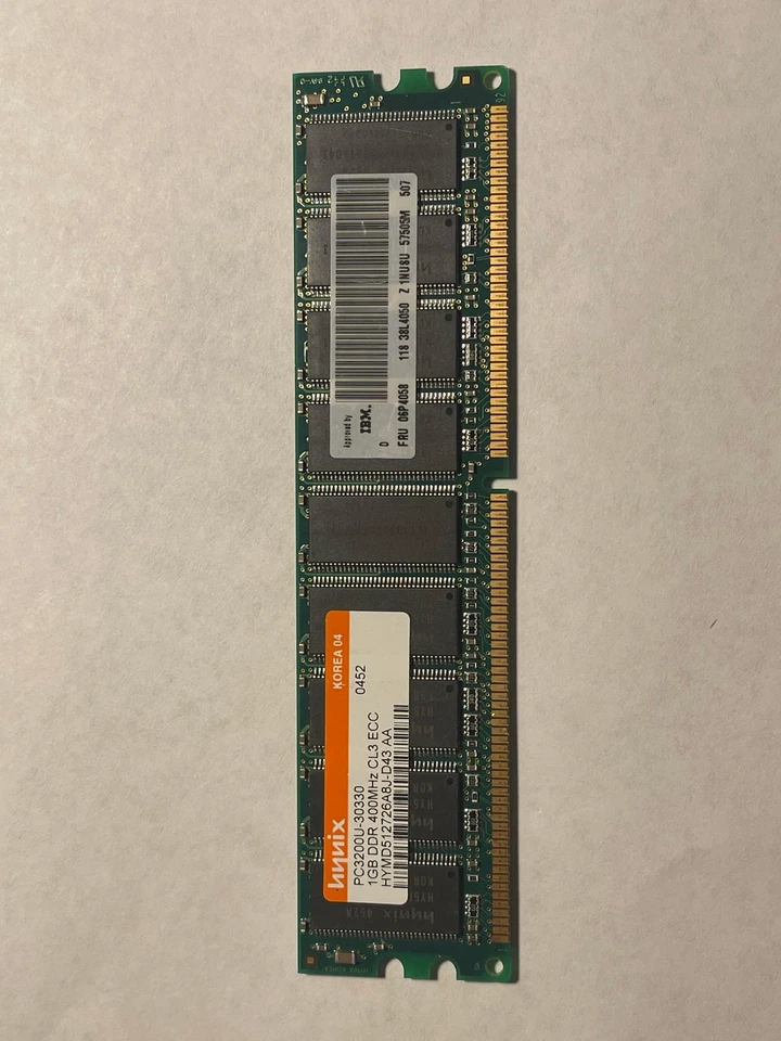 1GB Hynix IBM HYMD512726A8J-D43 400MHz PC3200 ECC Unbuffered CL3 184-Pin - Image 1 of 1