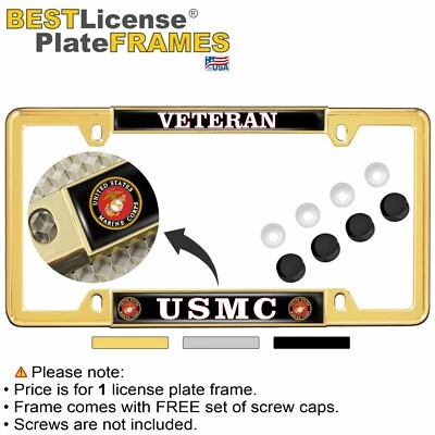 [Officially Licensed] - USMC Veteran - Car 4-hole Metal License Plate Frame - Image 1 of 4