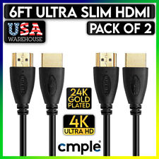 2pcs 6Ft Hdmi Cable Uhd 4K 3D Arc Ultra Slim Hdmi Cord for Ps5 Laptop Monitor Tv