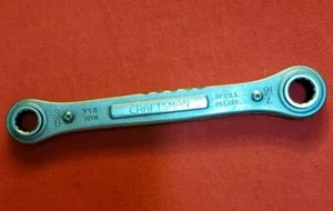 Vintage CRAFTSMAN Double Box End Ratcheting SAE Wrench 3/8" X 7/16" Made In USA - Picture 1 of 11