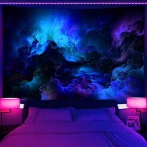 Abstract Cloud Wall Art Poster Blacklight Tapestry UV Reactive Wall Hanging - Picture 1 of 6