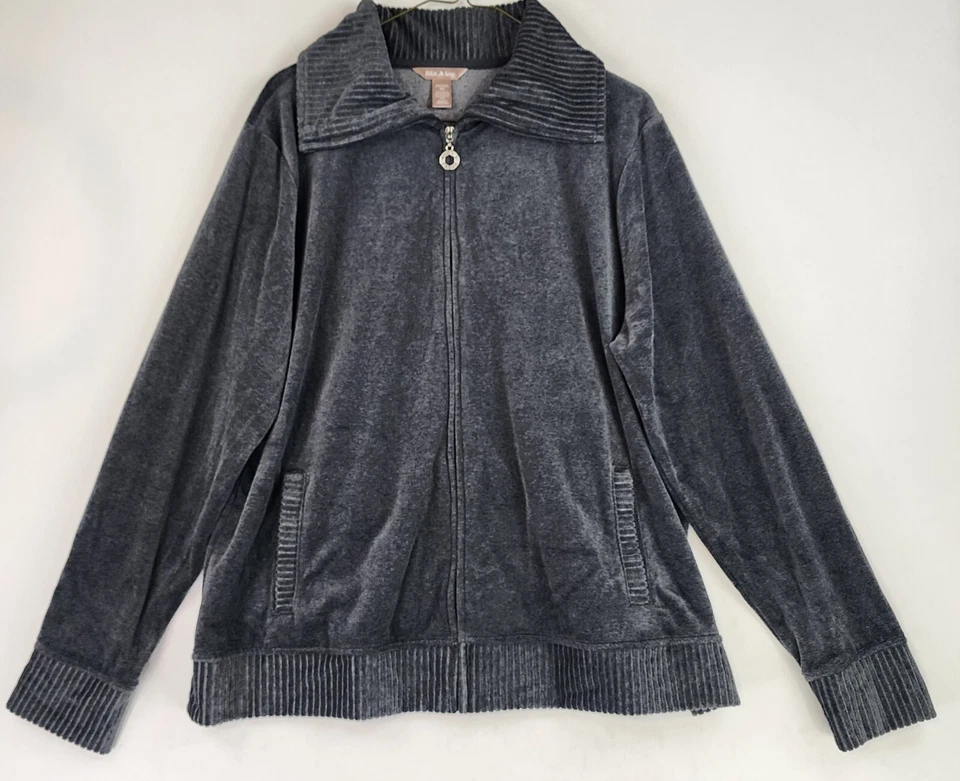 Chaqueta Ciervo Blanca Mujer XXL Grande Gris Terciopelo Suave Casualcore Cremallera Completa Manga Larga Foto 1 de 4