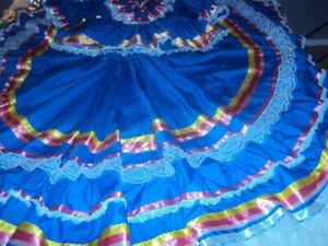 Mexican folkloric jalisco dance dress royal blue 2pcs size L