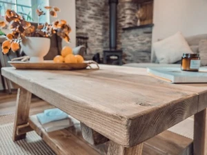 Solid Wood Rustic Coffee Table With Storage Shelf - Picture 1 of 14