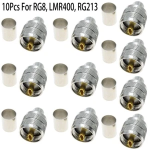 10Pcs UHF PL259 Male Plug Crimp Connector PTFE RG8/RG213/LMR400 RF Coaxial Cable - Picture 1 of 4