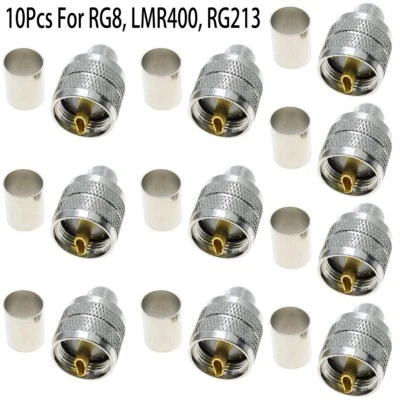 10Pcs UHF PL259 Male Plug Crimp Connector PTFE RG8/RG213/LMR400 RF Coaxial Cable - Image 1 of 4