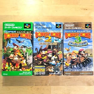 Lot 3 Super Donkey Kong 1 2 3 Nintendo Super Famicom SNES SFC Japan w/box manual - Picture 1 of 21