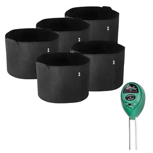 5 Gallon 5-Pack Grow Bags Nonwoven Fabric Pots and 3-in-1 Soil pH Tester Kit - Picture 1 of 6