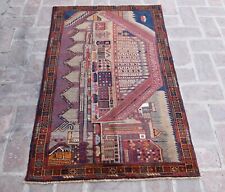 2'9 x 4'8 Handmade afghan tribal baluchi pictorial area rug, 3x5 persian rug